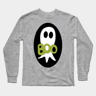 Cute Halloween ghost cartoon with BOO text Long Sleeve T-Shirt